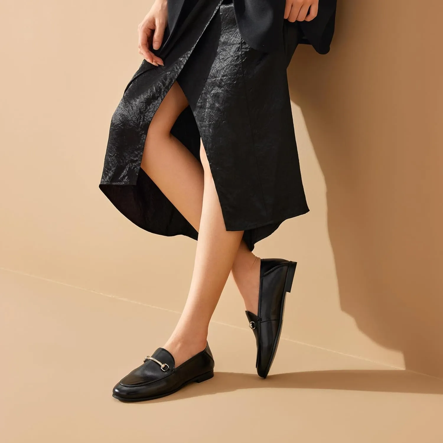 BEAU TODAY Loafers for Women Flats Shoes, Women’s Leather Penny Loafers, Comfortable Slip-on Business Casual Loafers Pointed Toe Non-Slip Office Work Trendy Ladies Flat Dress Shoes