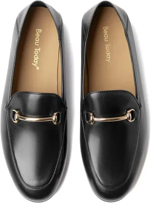 BEAU TODAY Loafers for Women Flats Shoes, Women’s Leather Penny Loafers, Comfortable Slip-on Business Casual Loafers Pointed Toe Non-Slip Office Work Trendy Ladies Flat Dress Shoes