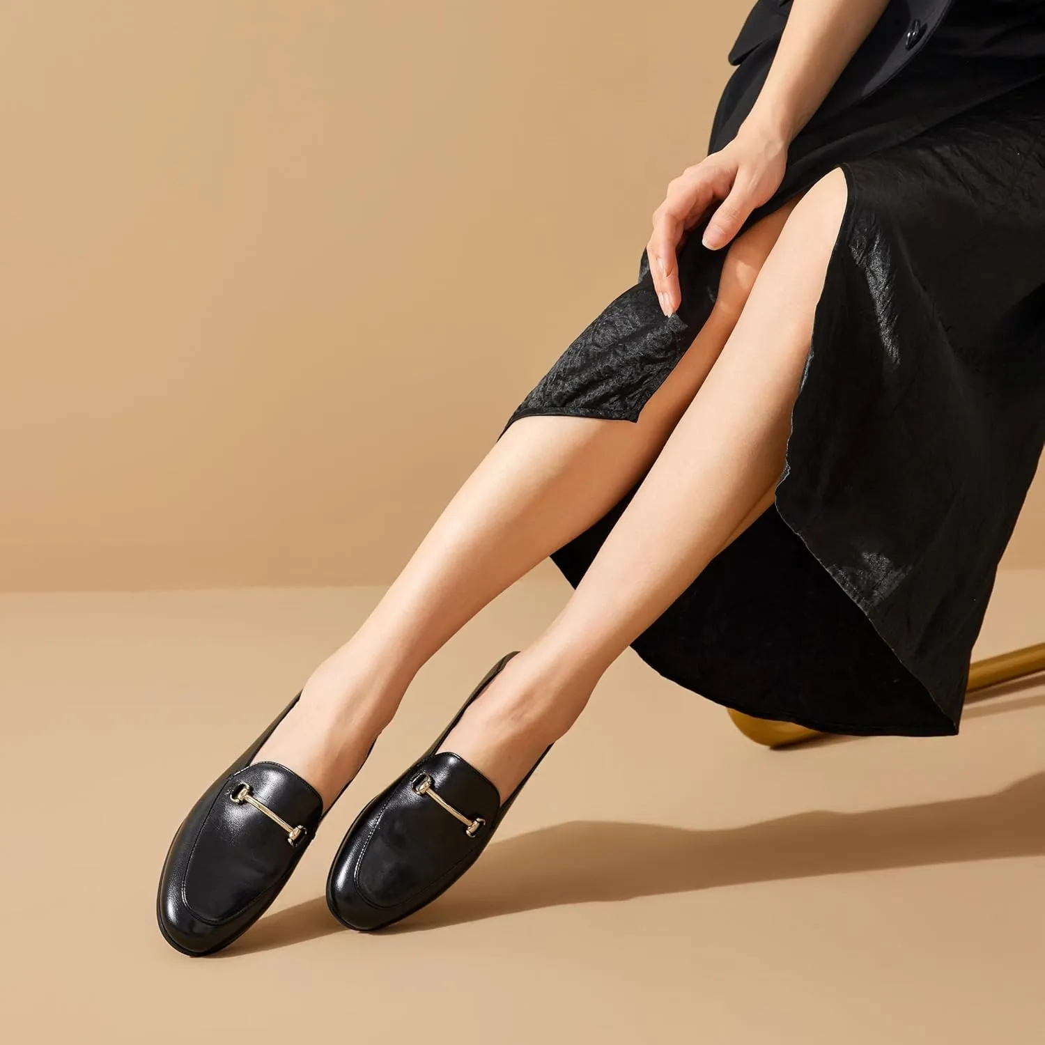 BEAU TODAY Loafers for Women Flats Shoes, Women’s Leather Penny Loafers, Comfortable Slip-on Business Casual Loafers Pointed Toe Non-Slip Office Work Trendy Ladies Flat Dress Shoes