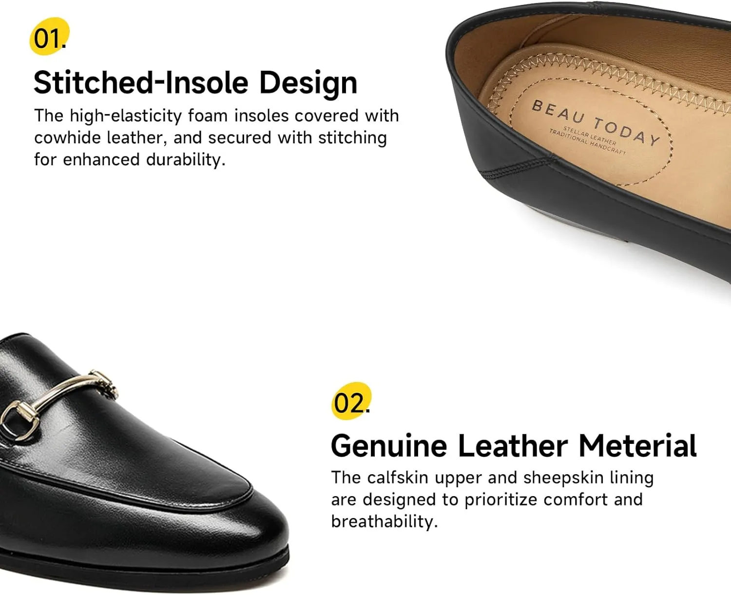 BEAU TODAY Loafers for Women Flats Shoes, Women’s Leather Penny Loafers, Comfortable Slip-on Business Casual Loafers Pointed Toe Non-Slip Office Work Trendy Ladies Flat Dress Shoes