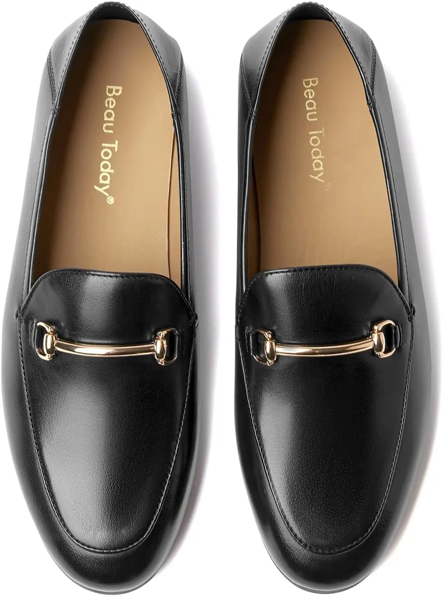 BEAU TODAY Loafers for Women Flats Shoes, Women’s Leather Penny Loafers, Comfortable Slip-on Business Casual Loafers Pointed Toe Non-Slip Office Work Trendy Ladies Flat Dress Shoes
