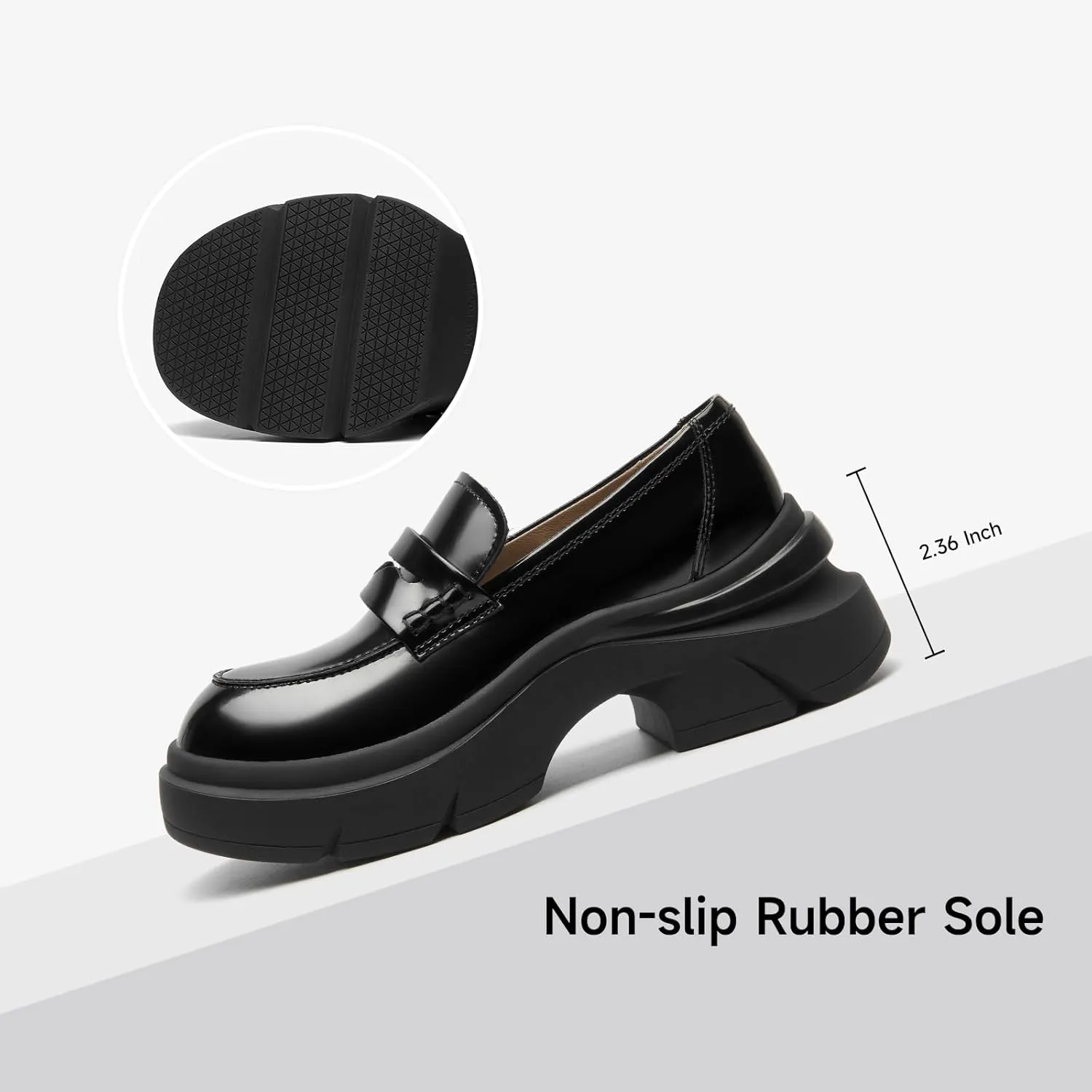 BEAU TODAY Womens Fashion Platform Loafers, Comfort Slip-on Leather Loafers with Chunky Heel, Round Toe Business Work Shoes