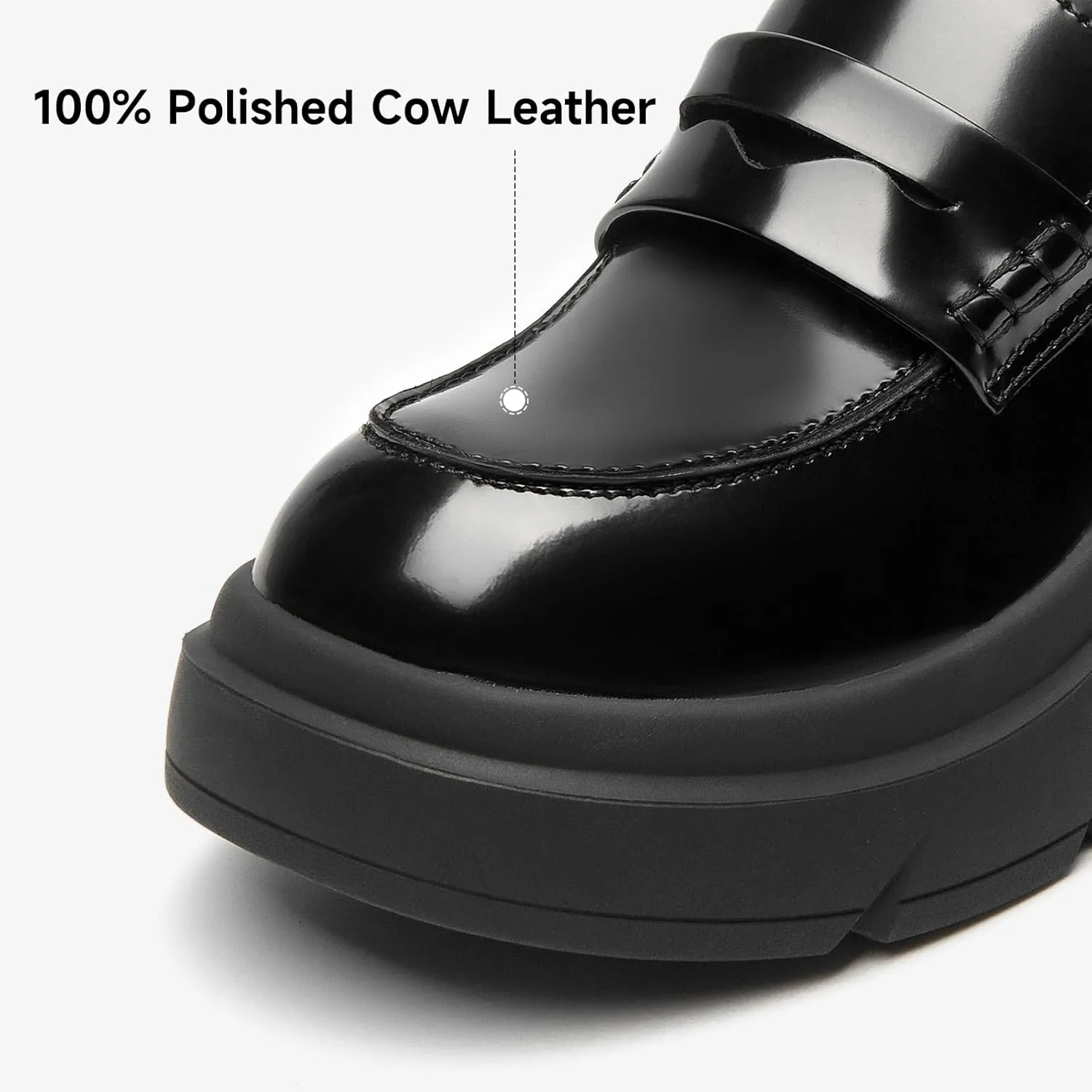 BEAU TODAY Womens Fashion Platform Loafers, Comfort Slip-on Leather Loafers with Chunky Heel, Round Toe Business Work Shoes