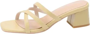 BEAUPAS Square Toe Strappy Heels Chunky Heel Mules Slingback Block Heel Backless Open Toe Slip On Heeled Sandals Slides for Women