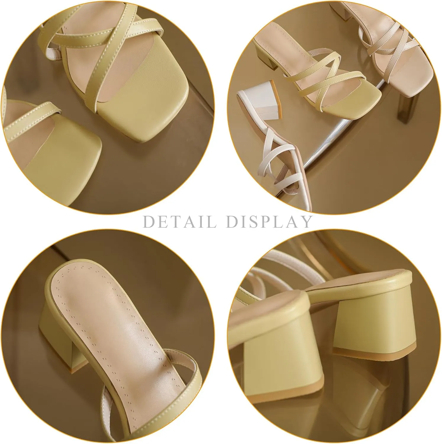 BEAUPAS Square Toe Strappy Heels Chunky Heel Mules Slingback Block Heel Backless Open Toe Slip On Heeled Sandals Slides for Women