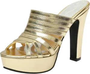 BEAUPAS Women's Chunky High Heel Mules Peep Toe Platform Sandals Block Heels Open Toe Slippers Shoes