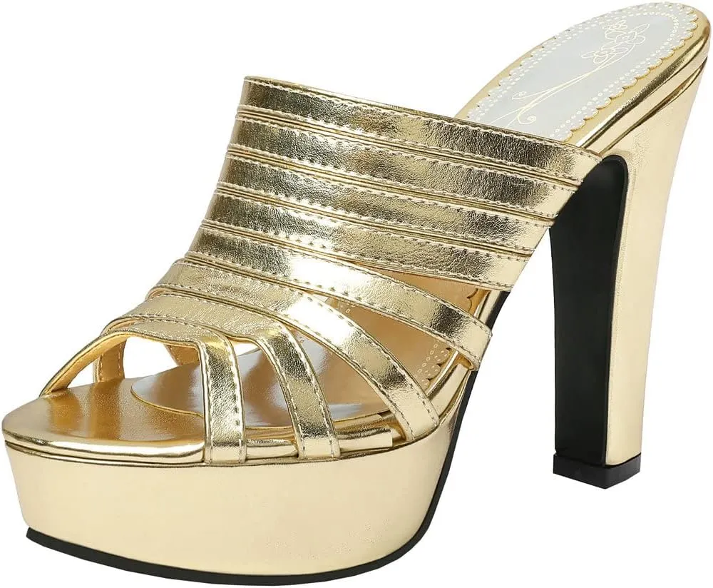BEAUPAS Women's Chunky High Heel Mules Peep Toe Platform Sandals Block Heels Open Toe Slippers Shoes