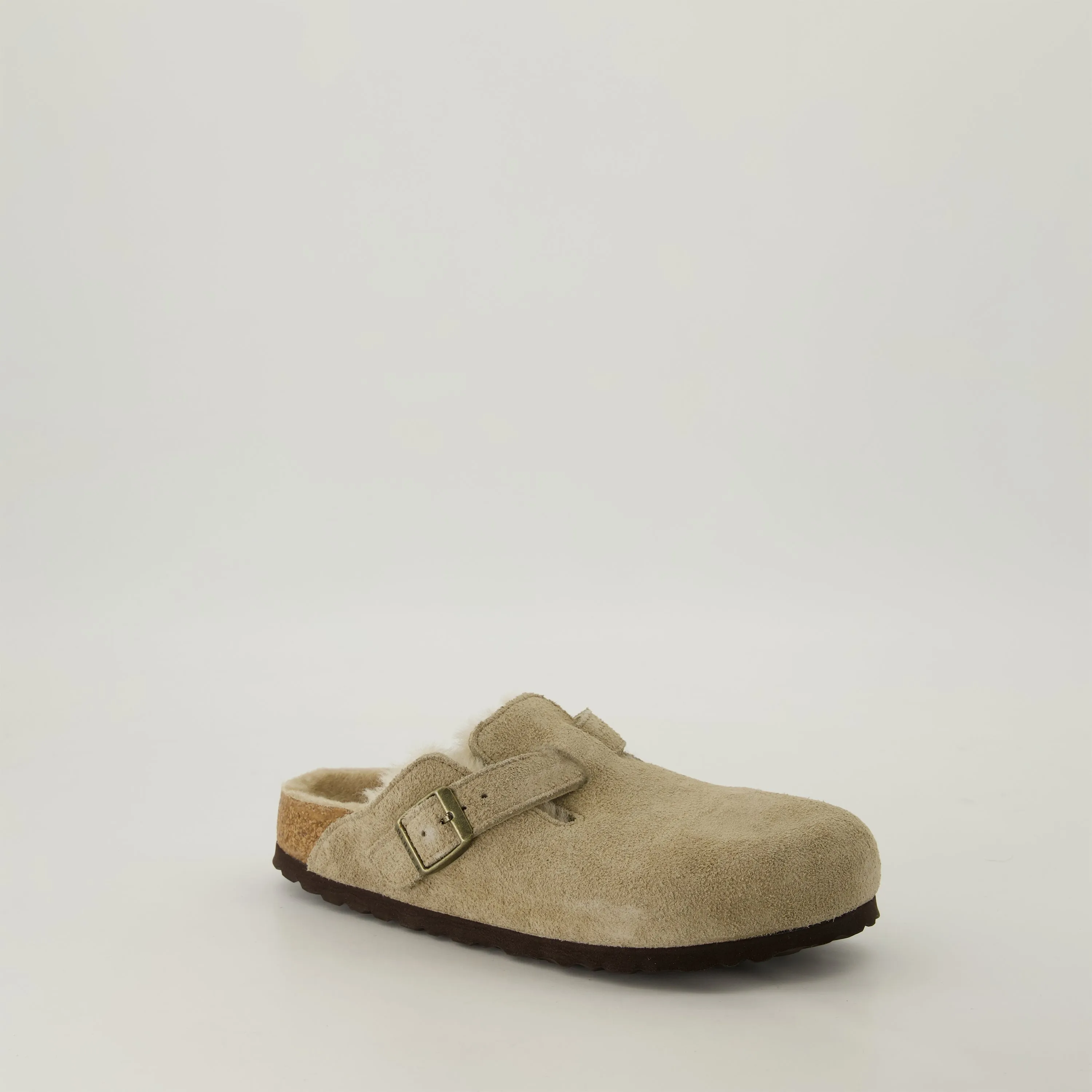 Beige Fur Mules Boston