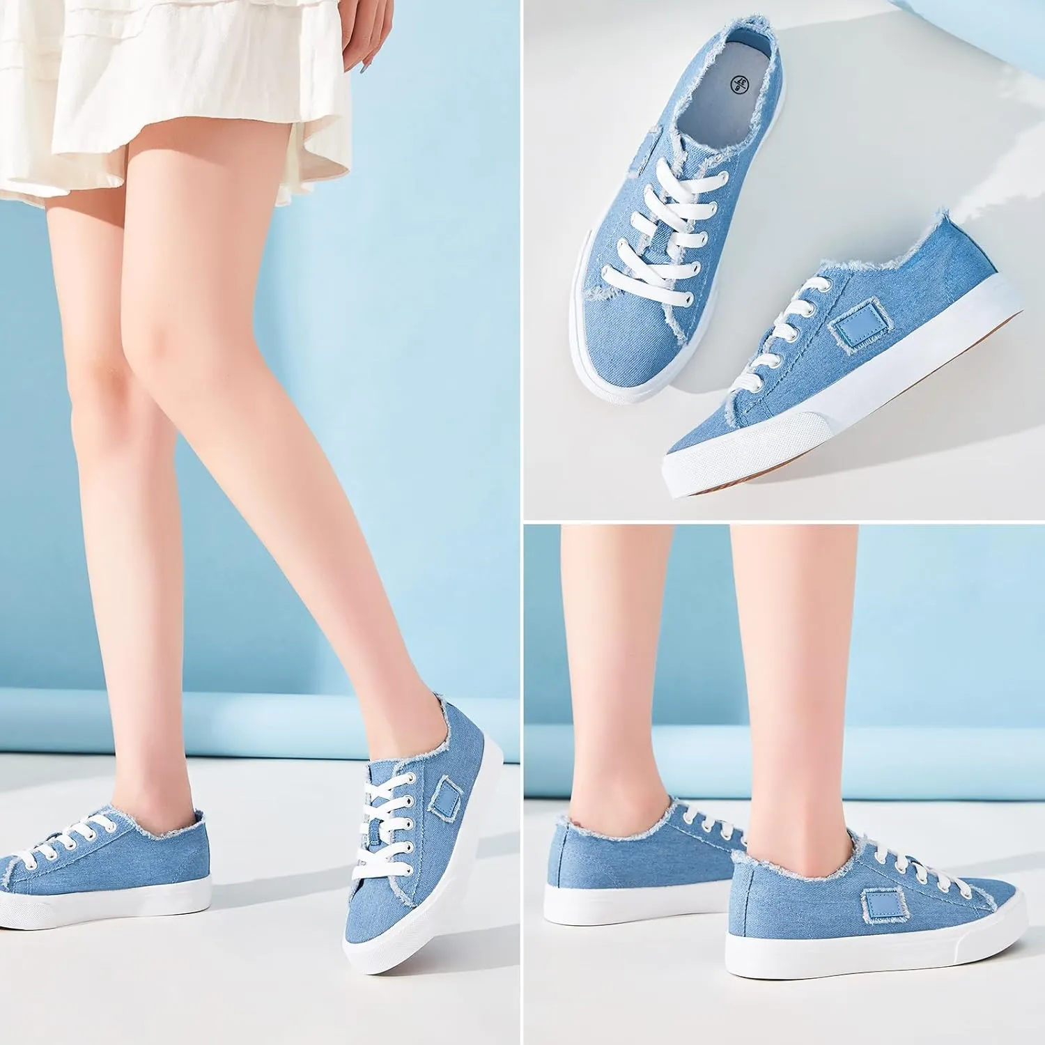 BENPAO Women's White Canvas Shoes Black Canvas Fashion Sneakers for Women Comfortable Casual Tennis Shoes Low Top Walking Shoes
