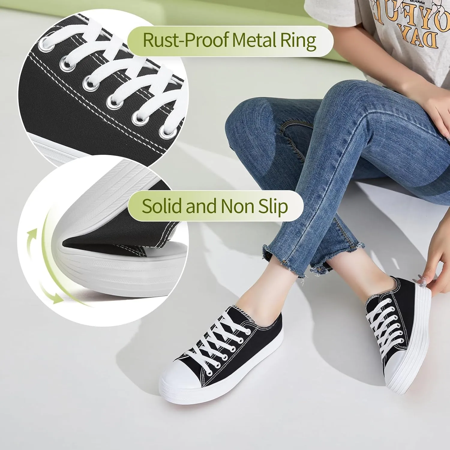 BENPAO Womens White Canvas Sneakers Casual Tennis Shoes for Women Black Fashion Sneakers Comfortable Low Top Walking Shoes