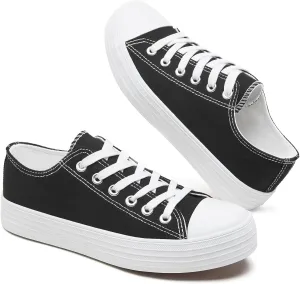 BENPAO Womens White Canvas Sneakers Casual Tennis Shoes for Women Black Fashion Sneakers Comfortable Low Top Walking Shoes