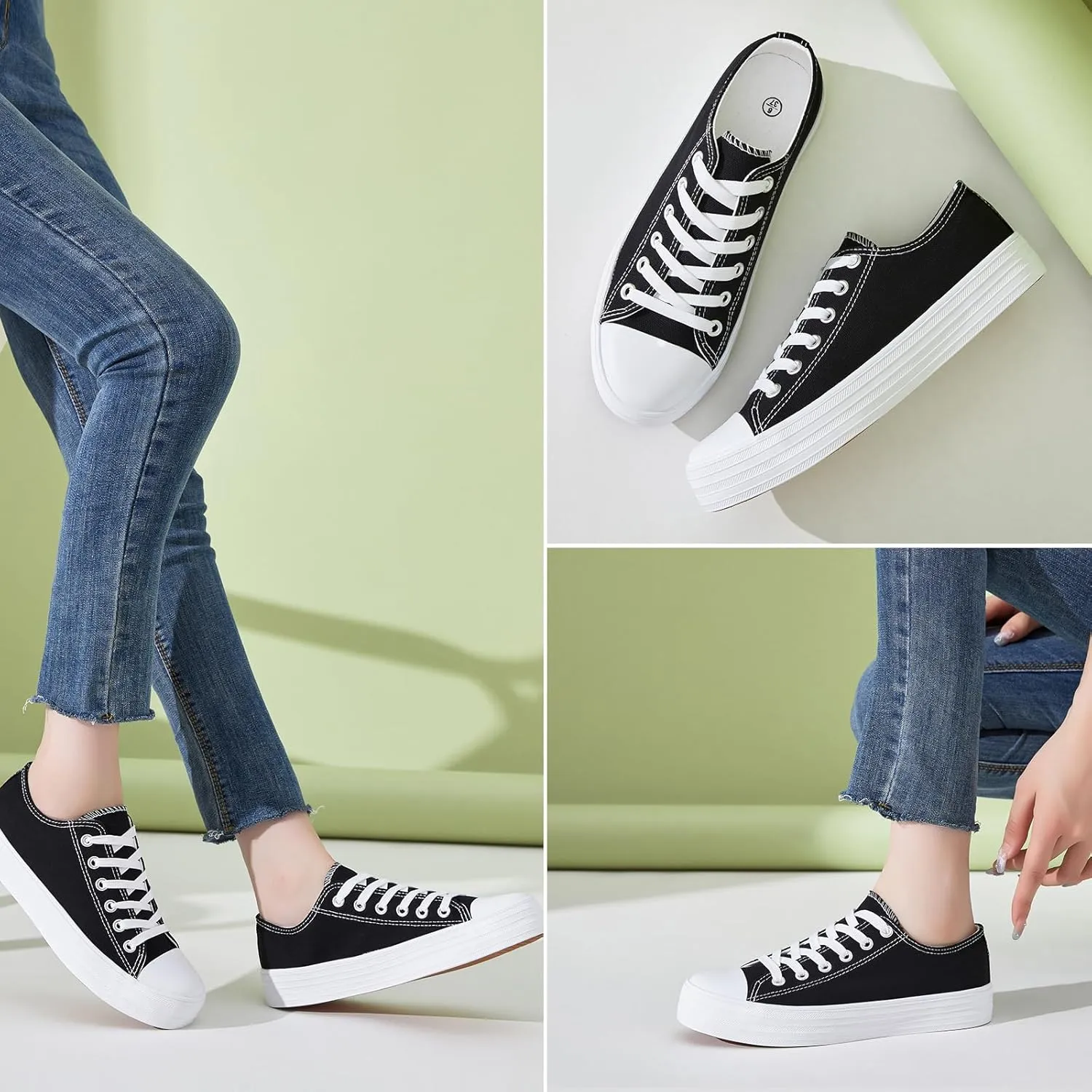 BENPAO Womens White Canvas Sneakers Casual Tennis Shoes for Women Black Fashion Sneakers Comfortable Low Top Walking Shoes