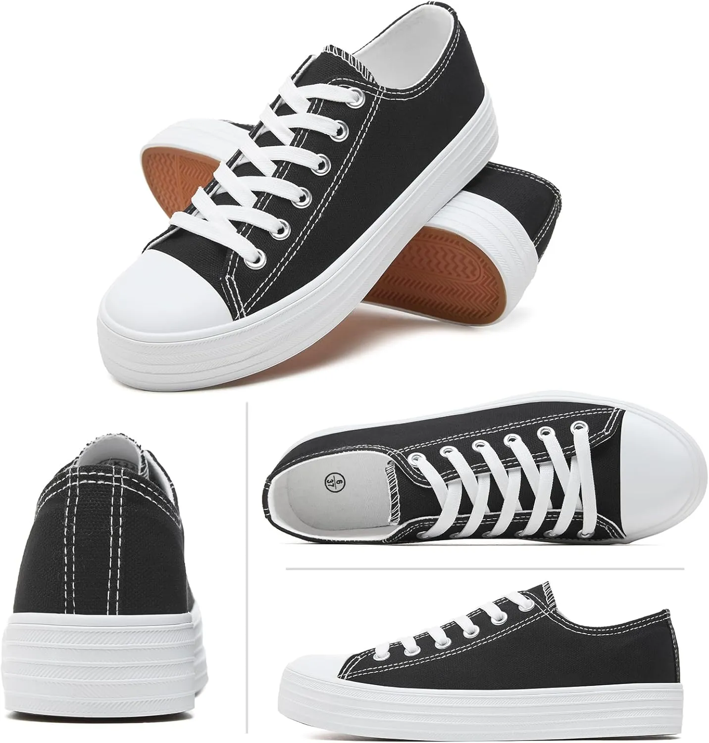 BENPAO Womens White Canvas Sneakers Casual Tennis Shoes for Women Black Fashion Sneakers Comfortable Low Top Walking Shoes