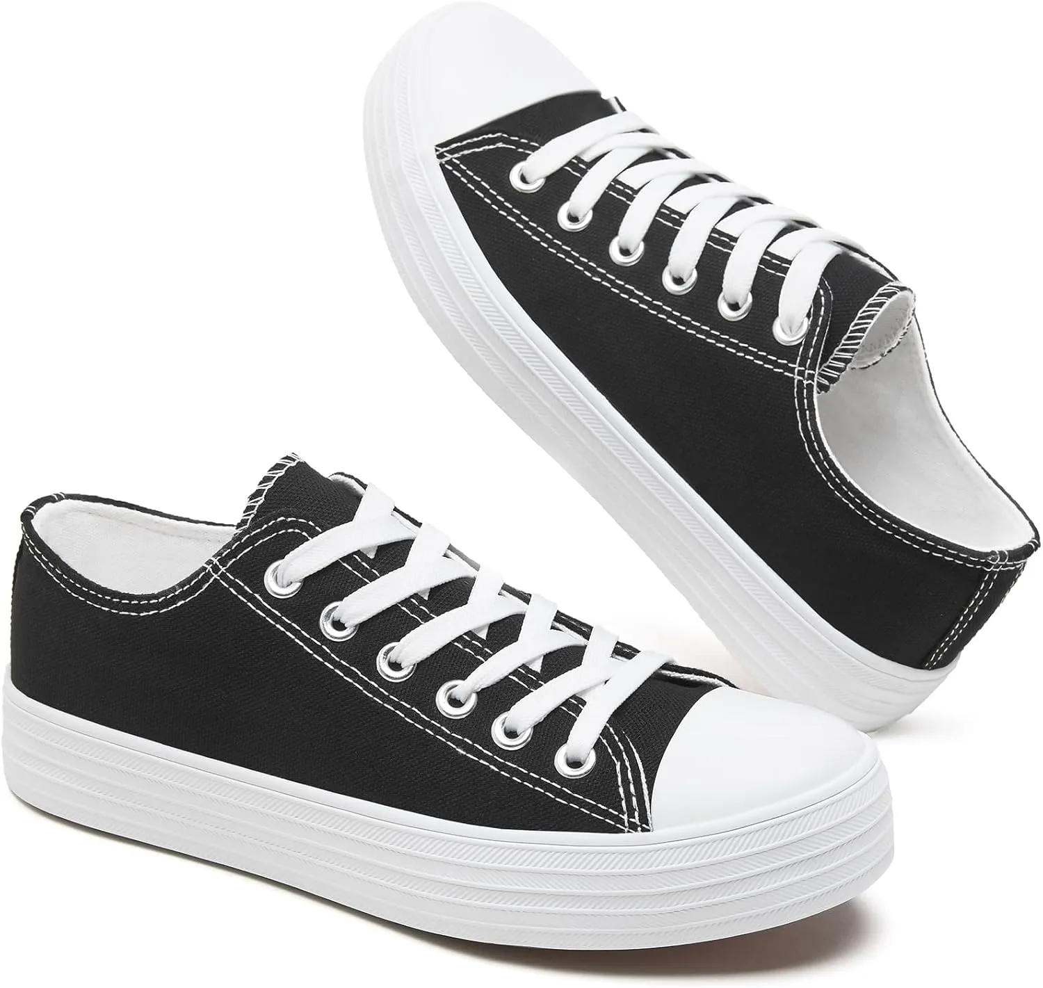BENPAO Womens White Canvas Sneakers Casual Tennis Shoes for Women Black Fashion Sneakers Comfortable Low Top Walking Shoes