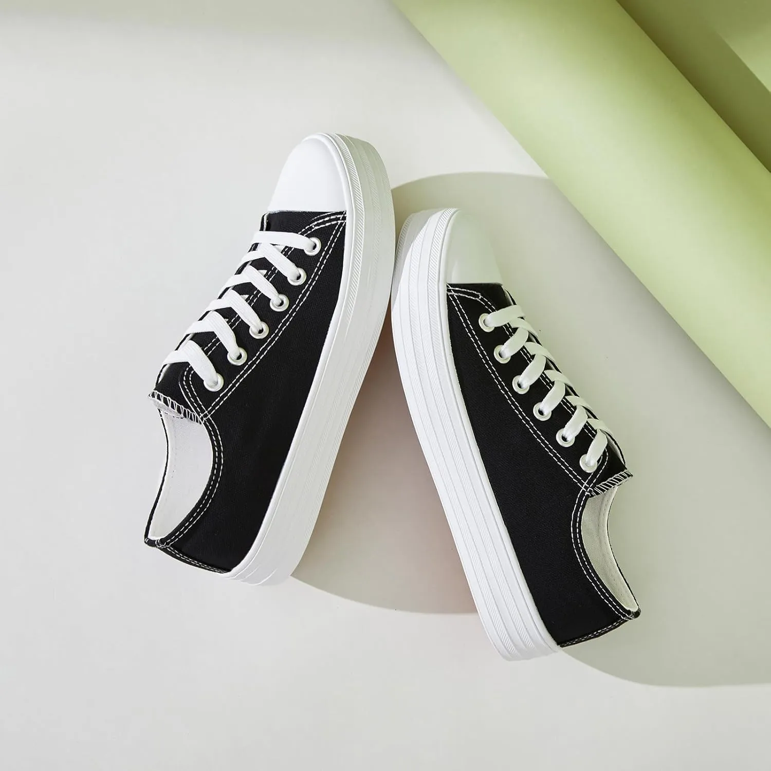 BENPAO Womens White Canvas Sneakers Casual Tennis Shoes for Women Black Fashion Sneakers Comfortable Low Top Walking Shoes