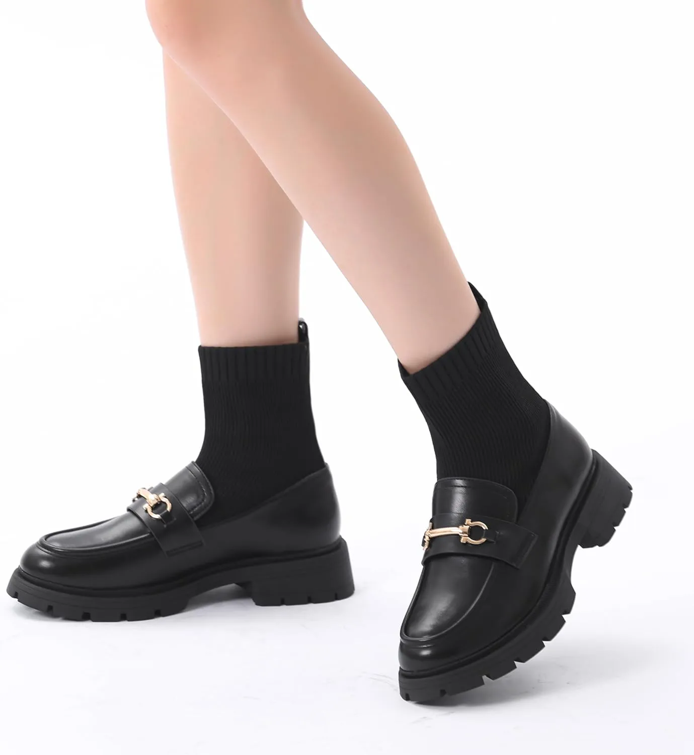 Bernal Women's Platform Chunky Heel Casual Comfortable Loafers School Shoes Slip On Ankle Booties Elastic Gore