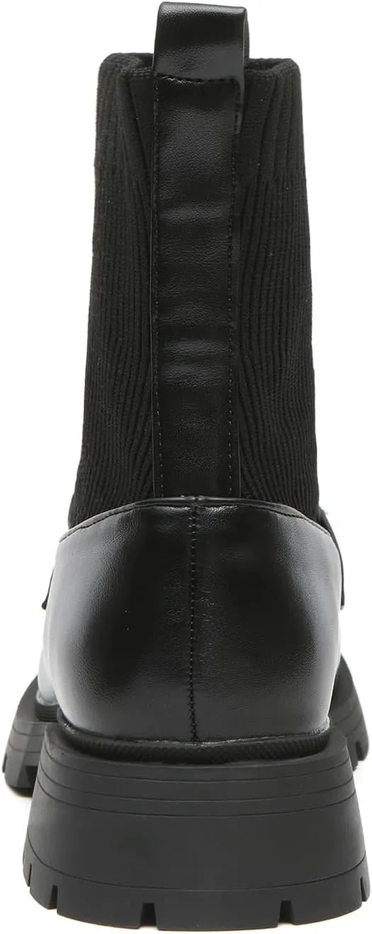 Bernal Women's Platform Chunky Heel Casual Comfortable Loafers School Shoes Slip On Ankle Booties Elastic Gore