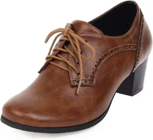 Betastella Women's Chunky Patent Leather Oxfords Platform High Heels Lace Up Pumps