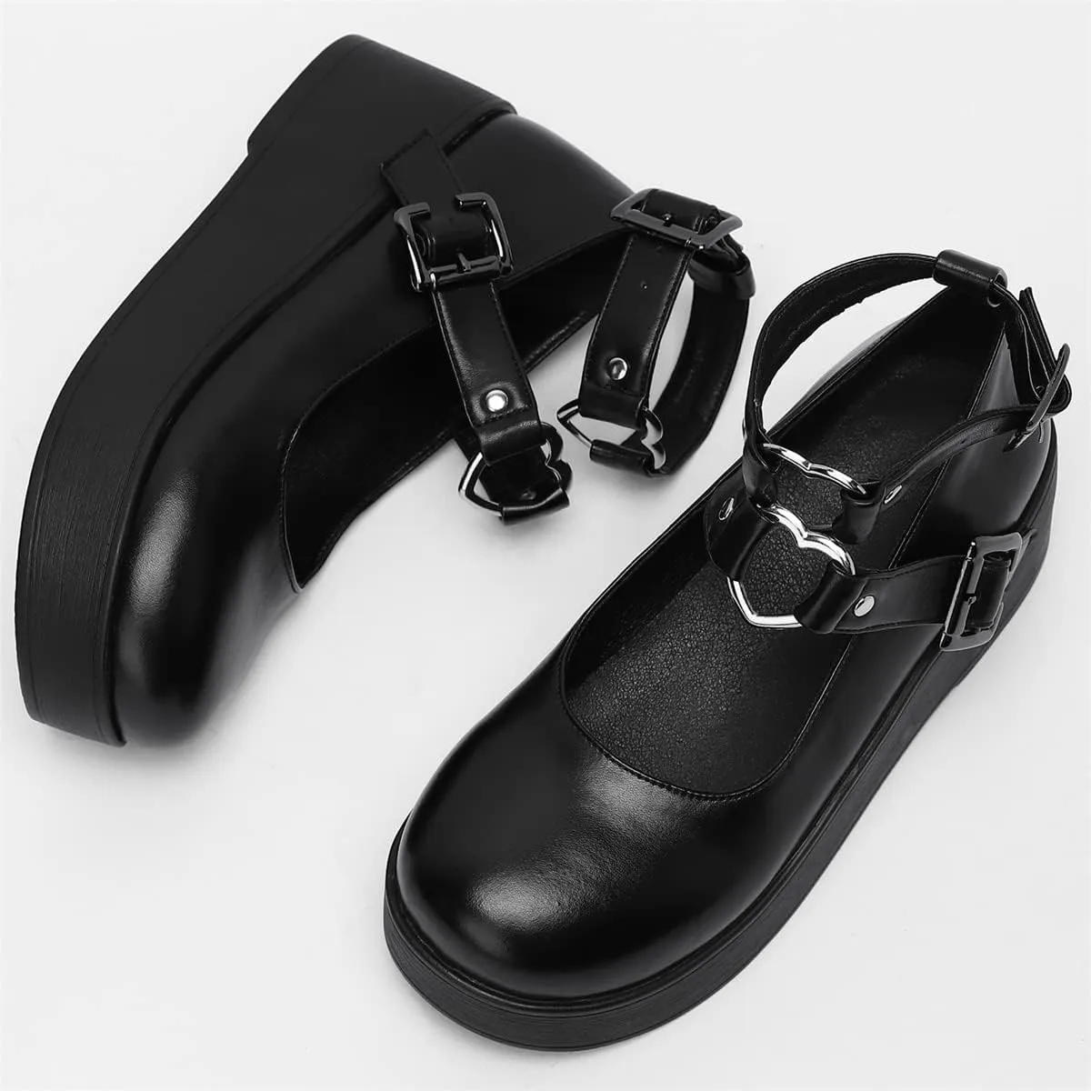 Betastella Women's T Strap Platform Mary Janes Goth Wedge Wingtips Vintage Gothic Shoes