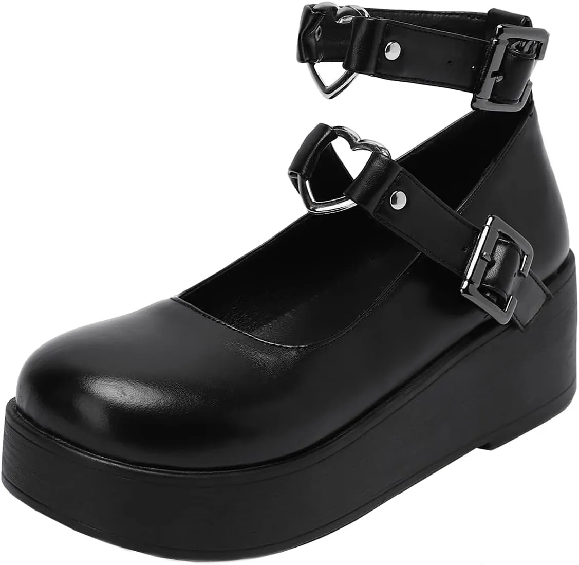 Betastella Women's T Strap Platform Mary Janes Goth Wedge Wingtips Vintage Gothic Shoes