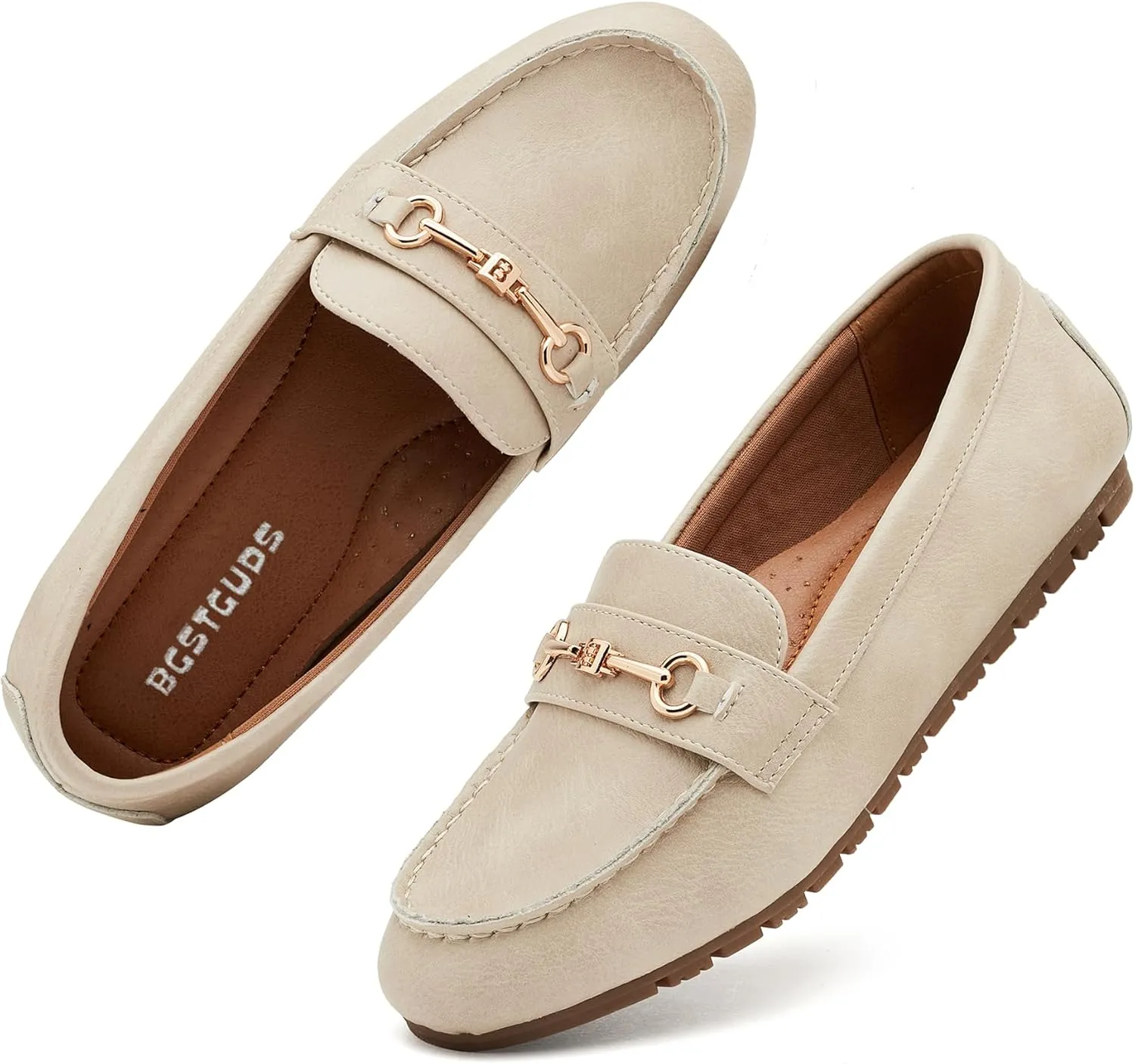 BGSTGUDS Women's Wide Loafers Shoes Cute Dressy Shoes Ladies Comfort Flats Slip Ons Work Shoes