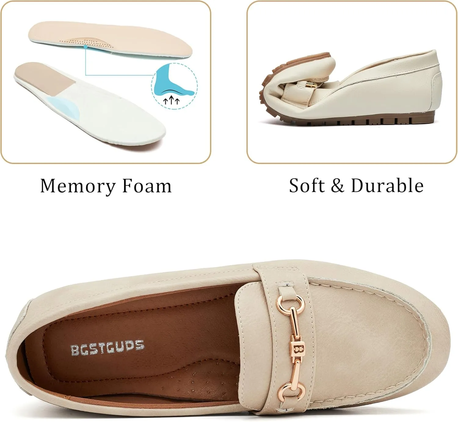 BGSTGUDS Women's Wide Loafers Shoes Cute Dressy Shoes Ladies Comfort Flats Slip Ons Work Shoes