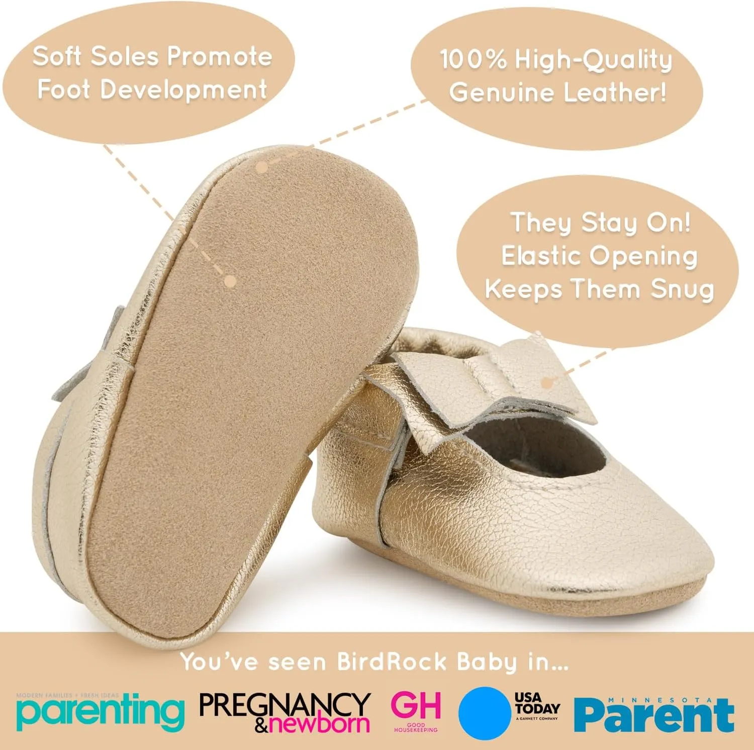 BirdRock Baby Bow and Knot Moccasins - Genuine Leather Baby Girl Shoes