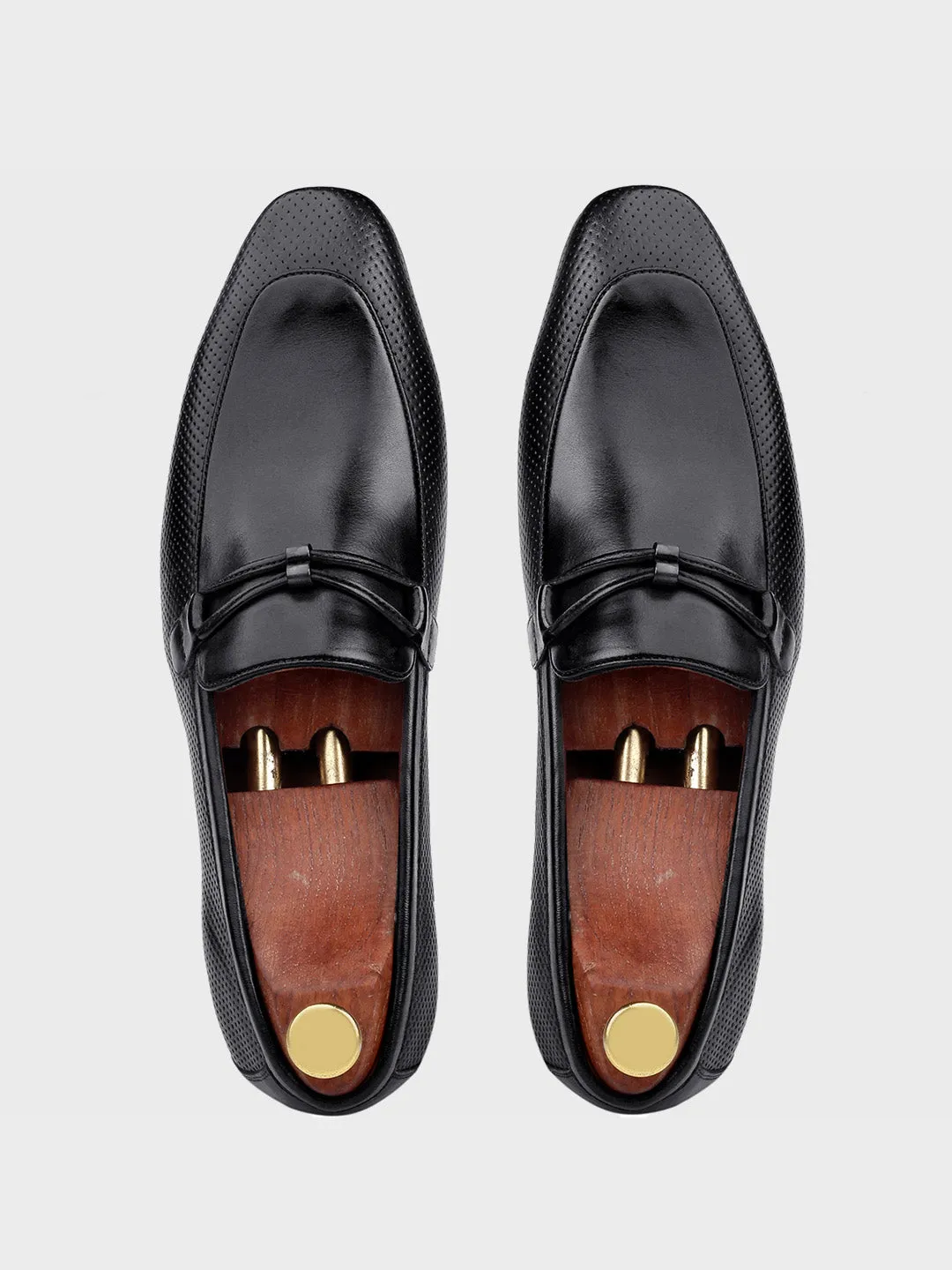 Black Leather Slip-On Loafer Shoes