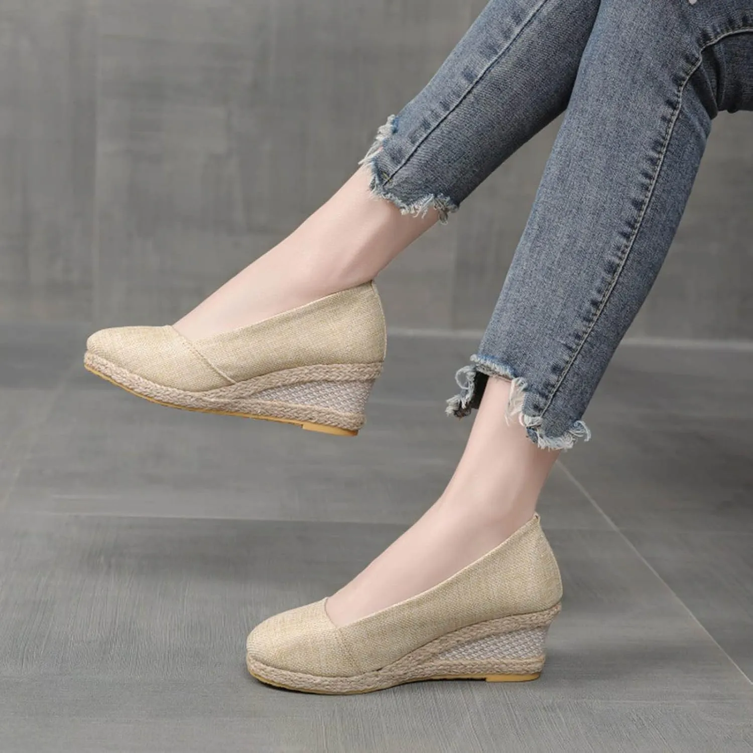 Black Nude Silver Gold Wedges for Women Low Heel Comfortable Closed Toe Women Pumps Dress Shoes