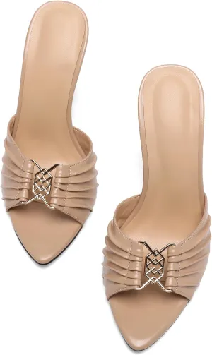 Black Ruched Mules Heels for Women Comfortable Pointed Peep Open Toe Slip on 3 Inch Stiletto High Heels Sandals Sexy Dressy Mules Sandals.