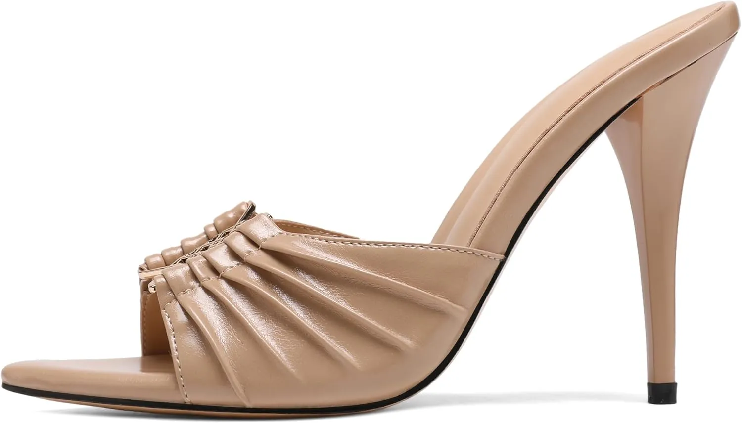 Black Ruched Mules Heels for Women Comfortable Pointed Peep Open Toe Slip on 3 Inch Stiletto High Heels Sandals Sexy Dressy Mules Sandals.