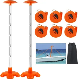 Boat Cover Support Poles 2 Pack, Height Adjustable Stainless Steel Support Pole with Rubber Base,Prevent Rain/Snow from Accumulating,Including Webbing Straps (Orange)