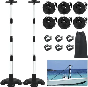 Boat Cover Support Poles 2 Pack,Height Adjustable Aluminum Support Pole with Non-Slip Rubber Base,Boat Cover Support System to Prevent Rain/Snow from Accumulating,Including Webbing Straps (Black)