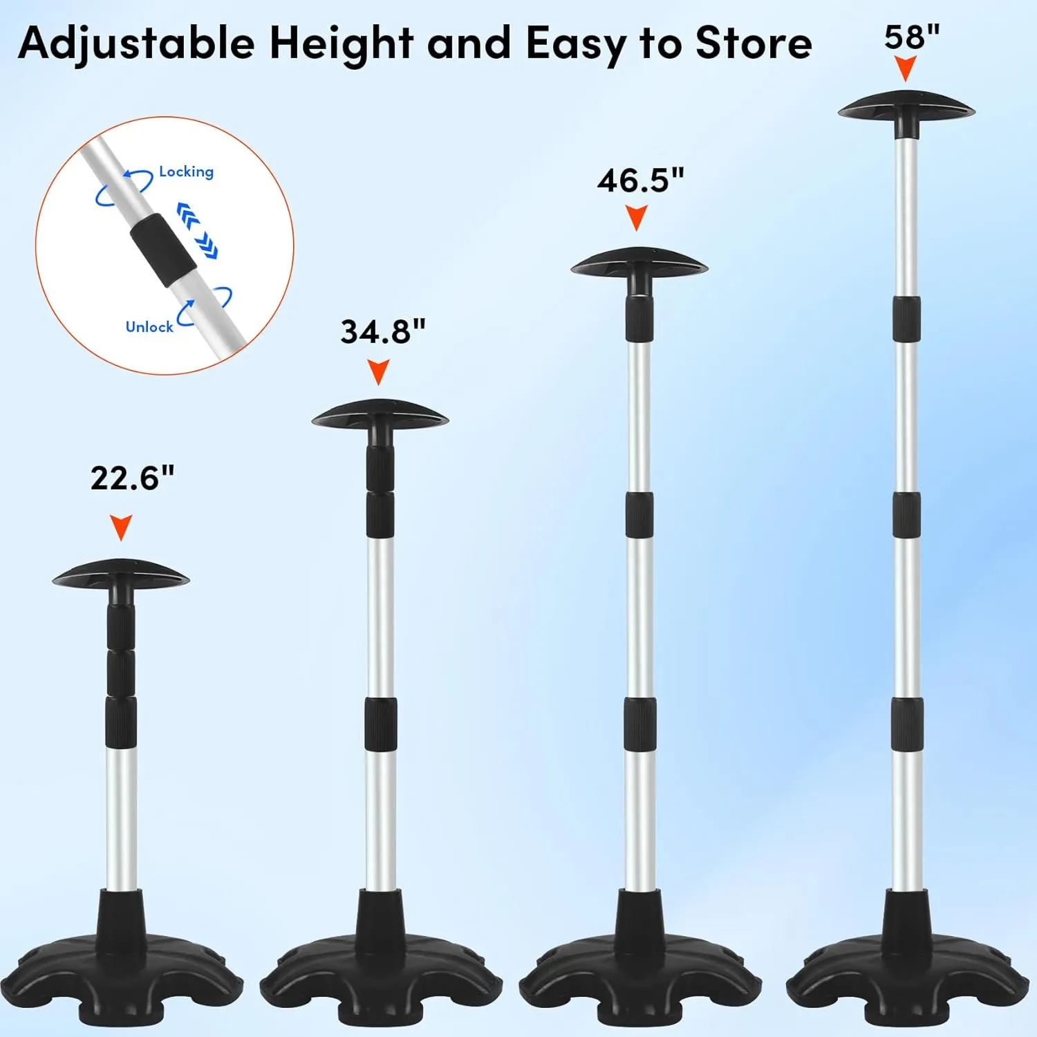 Boat Cover Support Poles 2 Pack,Height Adjustable Aluminum Support Pole with Non-Slip Rubber Base,Boat Cover Support System to Prevent Rain/Snow from Accumulating,Including Webbing Straps (Black)