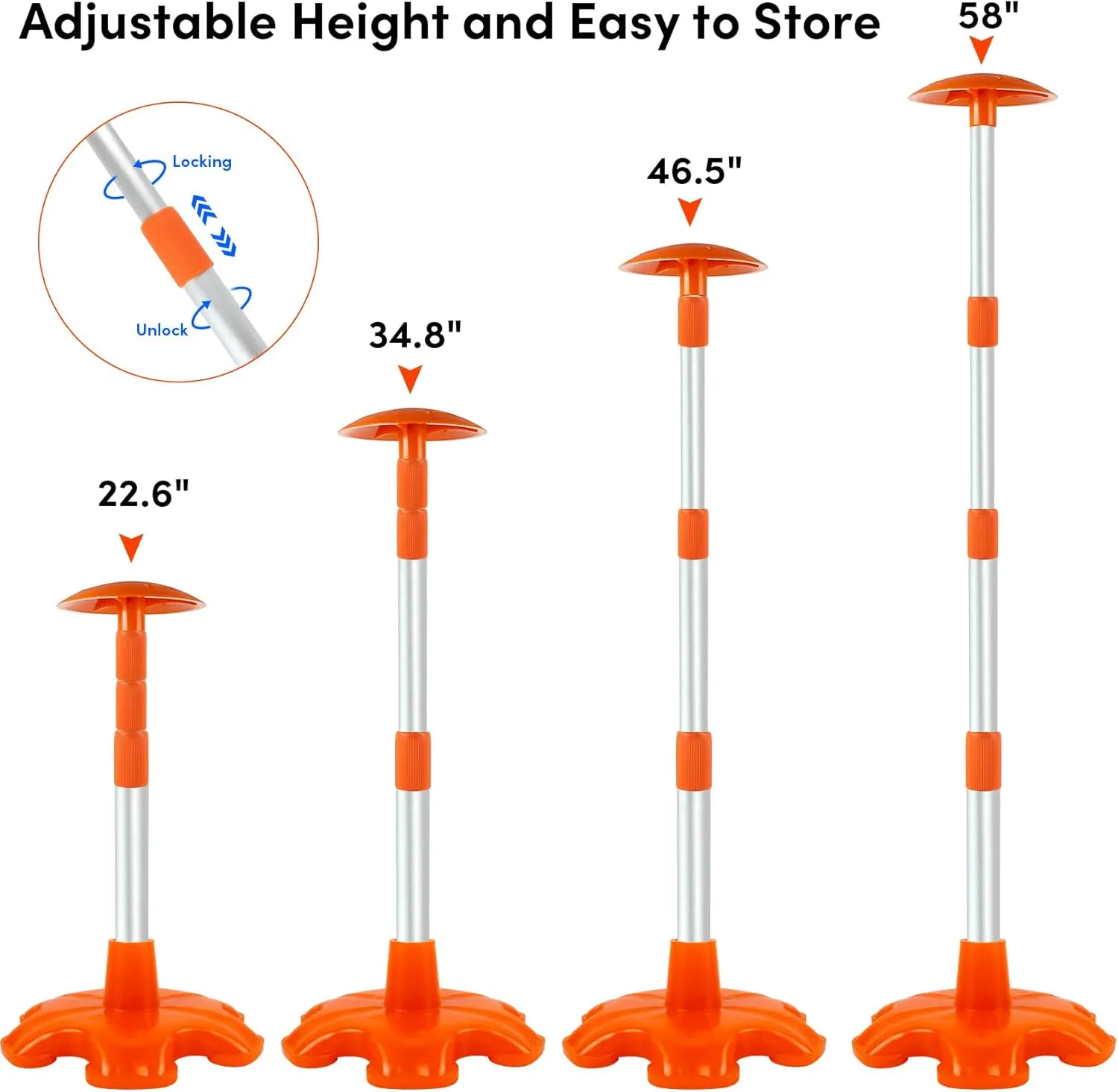 Boat Cover Support Poles 2 Pack,Height Adjustable Aluminum Support Pole with Non-Slip Rubber Base,Boat Cover Support to Prevent Rain/Snow from Accumulating,Including Webbing Straps (Orange)