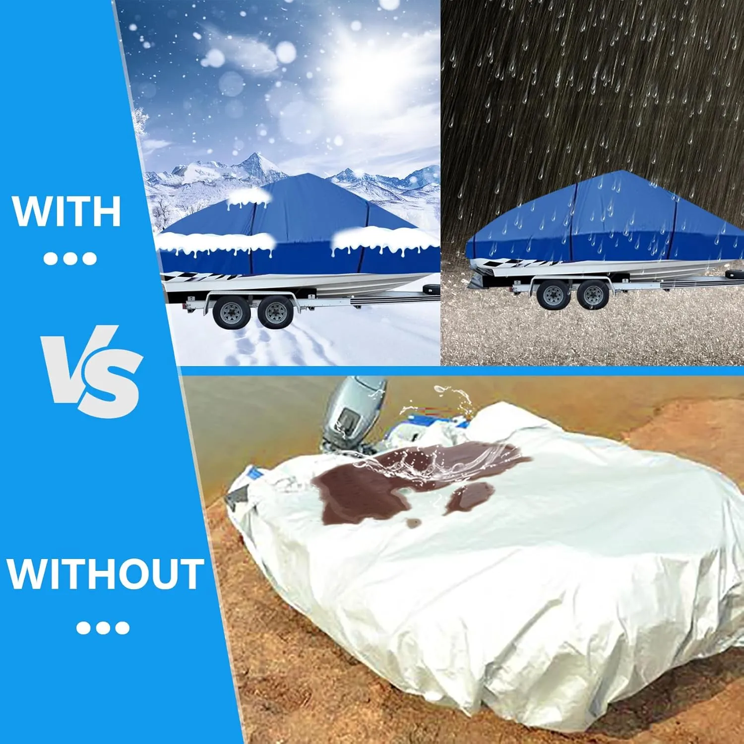Boat Cover Support Poles Stand 2 Pack with Anti-Slip Rubber Base and Strap, Boat Cover Support System Adjustable Height at Will from 22.6” to 58” - Blue
