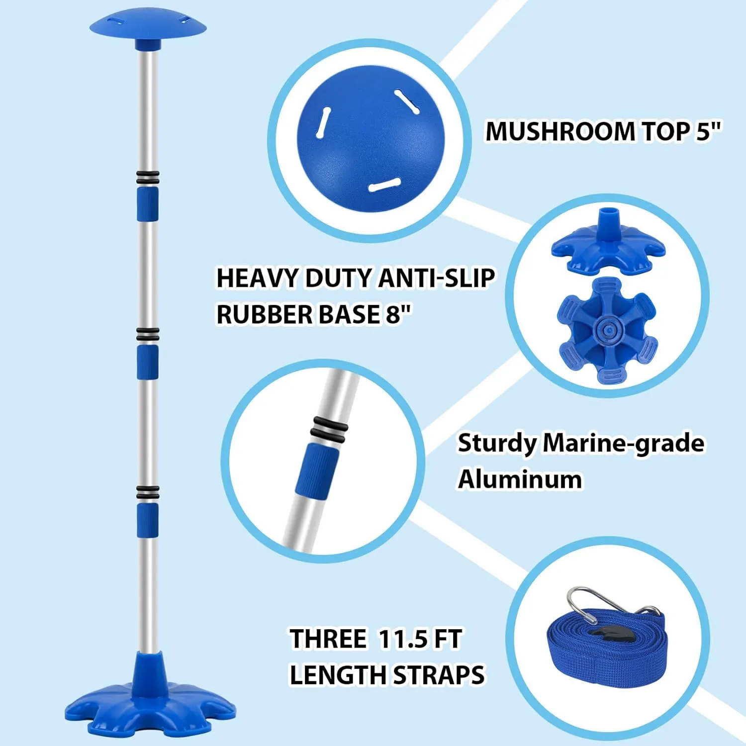 Boat Cover Support Poles Stand 2 Pack with Anti-Slip Rubber Base and Strap, Boat Cover Support System Adjustable Height at Will from 22.6” to 58” - Blue