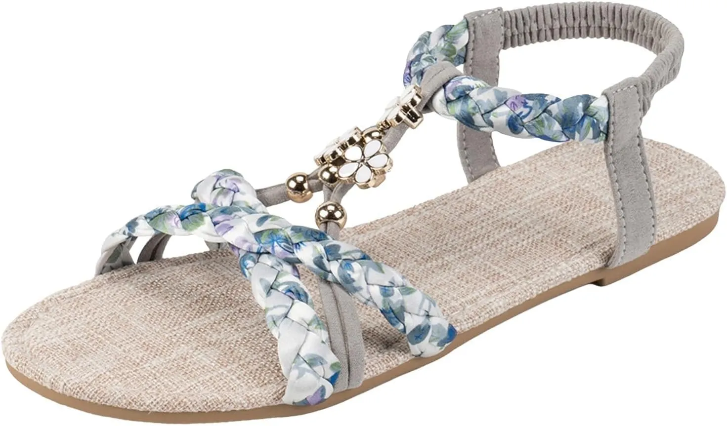 Boho Wedge Sandals for Women Dressy Slip on Comfortable Summer Sandals Ankle Strap Elastic Shoes Vacation Beach Shoes Orthopedic Walking Open Toe Sandal