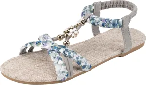 Boho Wedge Sandals for Women Dressy Slip on Comfortable Summer Sandals Ankle Strap Elastic Shoes Vacation Beach Shoes Orthopedic Walking Open Toe Sandal
