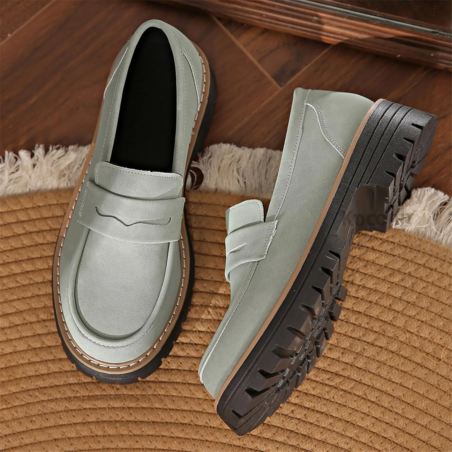 Bootara Loafers Shoes, Bootara Women's Plus Size Casual Retro Suede Loafers with Chunky Heel Platform