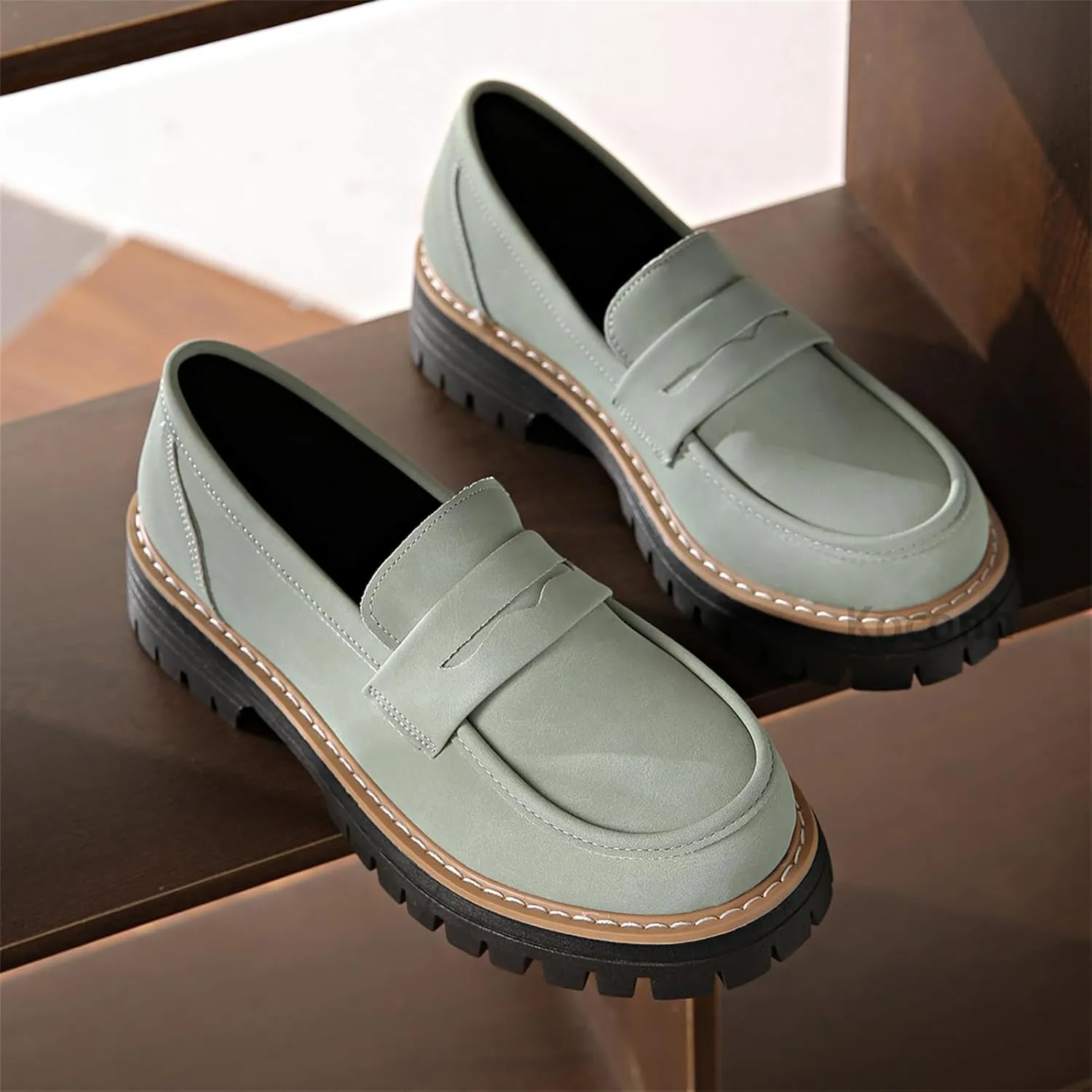Bootara Loafers Shoes, Bootara Women's Plus Size Casual Retro Suede Loafers with Chunky Heel Platform