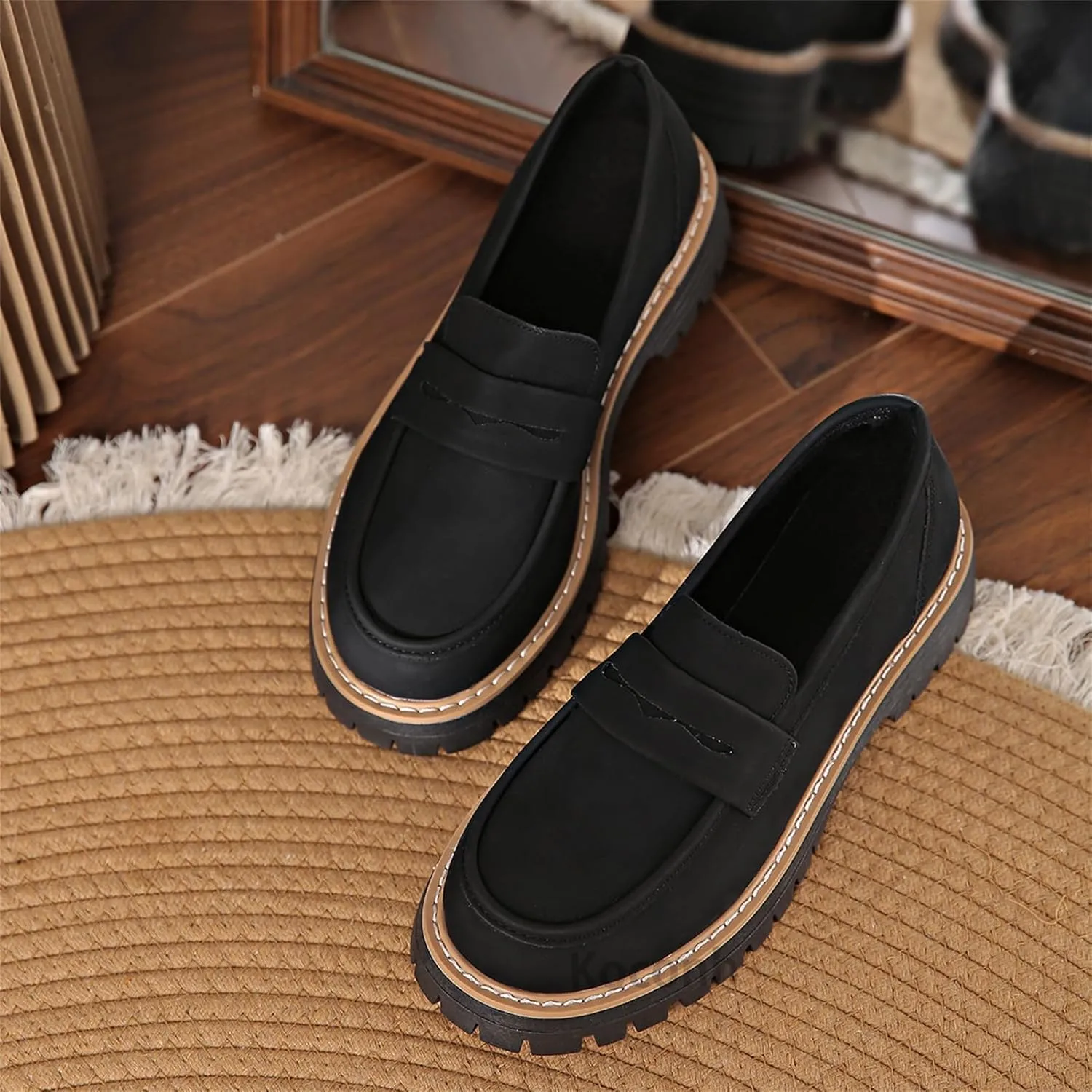 Bootara Loafers Shoes, Bootara Women's Plus Size Casual Retro Suede Loafers with Chunky Heel Platform