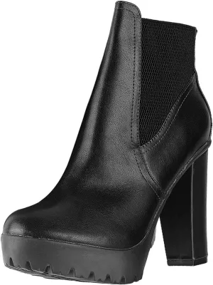 Breckelles Hanna-11 Women's Platform Chunky Heel Lug Sole Chelsea Ankle Booties