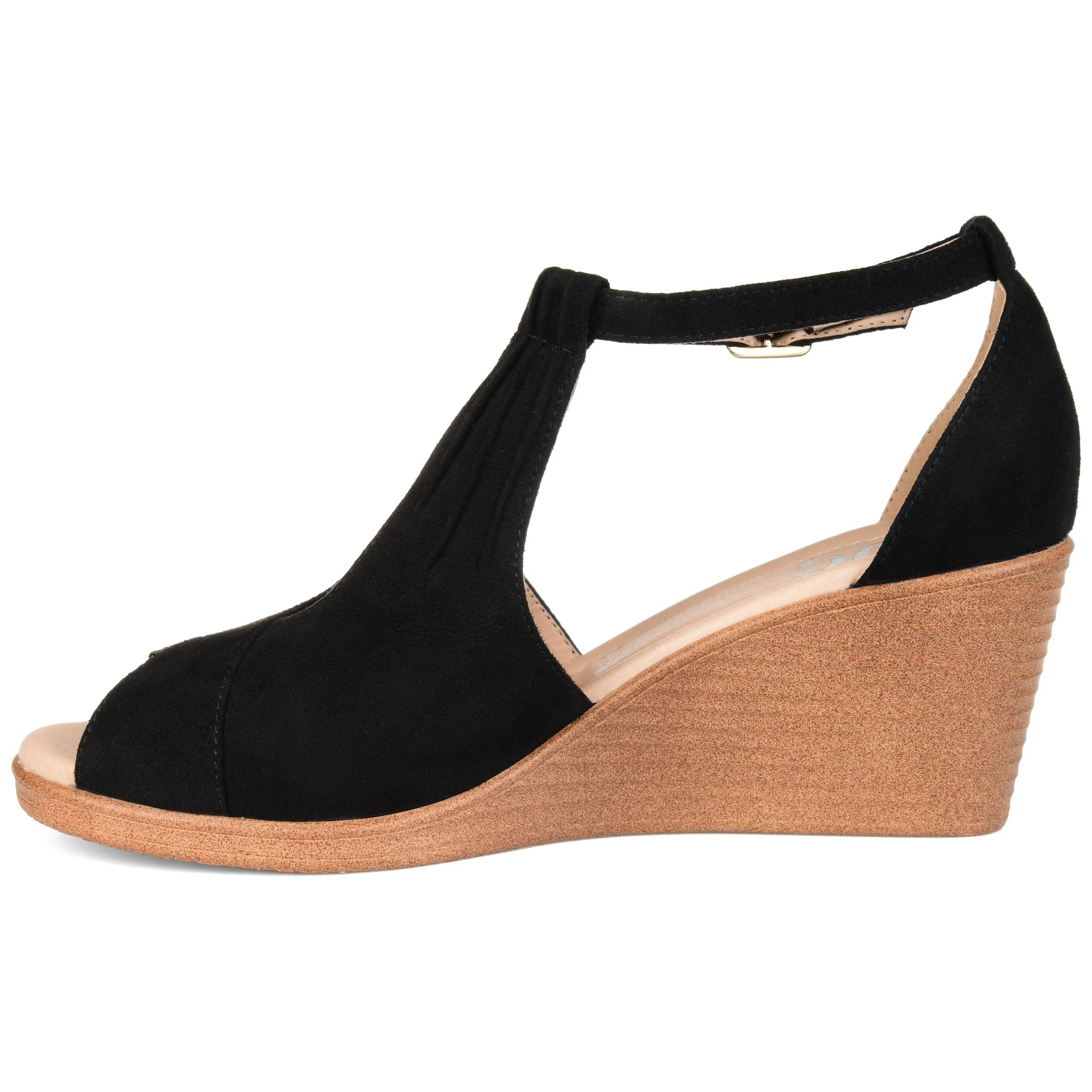 Brinley Co. Womens Kealy Comfort-Sole Ankle-Strap Center-Cut Wedges Black, 7 Regular US