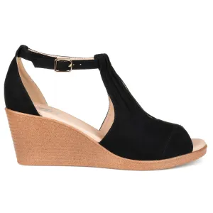 Brinley Co. Womens Kealy Comfort-Sole Ankle-Strap Center-Cut Wedges Black, 7 Regular US
