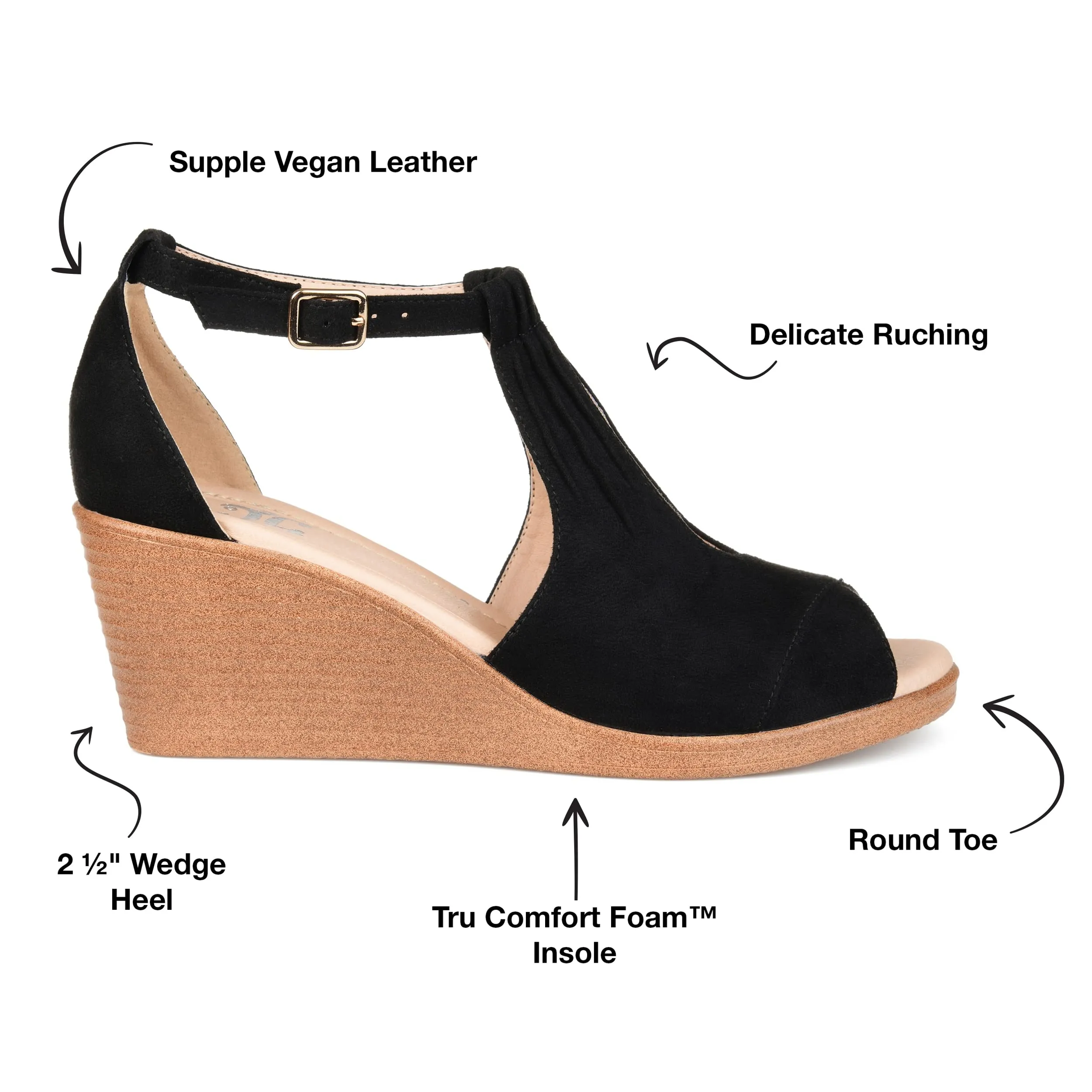 Brinley Co. Womens Kealy Comfort-Sole Ankle-Strap Center-Cut Wedges Black, 7 Regular US