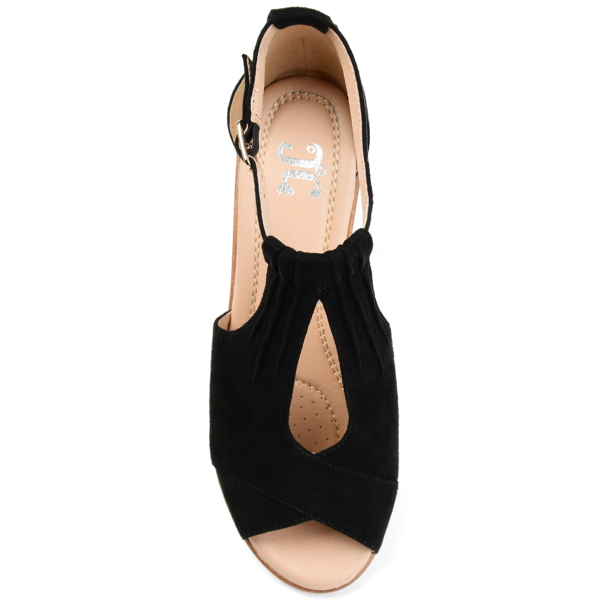 Brinley Co. Womens Kealy Comfort-Sole Ankle-Strap Center-Cut Wedges Black, 7 Regular US