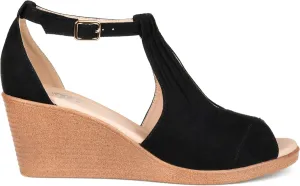 Brinley Co. Womens Kealy Comfort-Sole Ankle-Strap Center-Cut Wedges Black, 7.5 Regular US