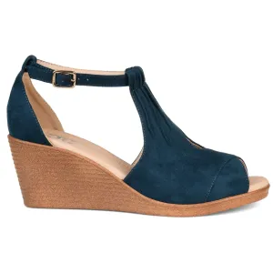 Brinley Co. Womens Kealy Comfort-Sole Ankle-Strap Center-Cut Wedges Blue, 8.5 Regular US