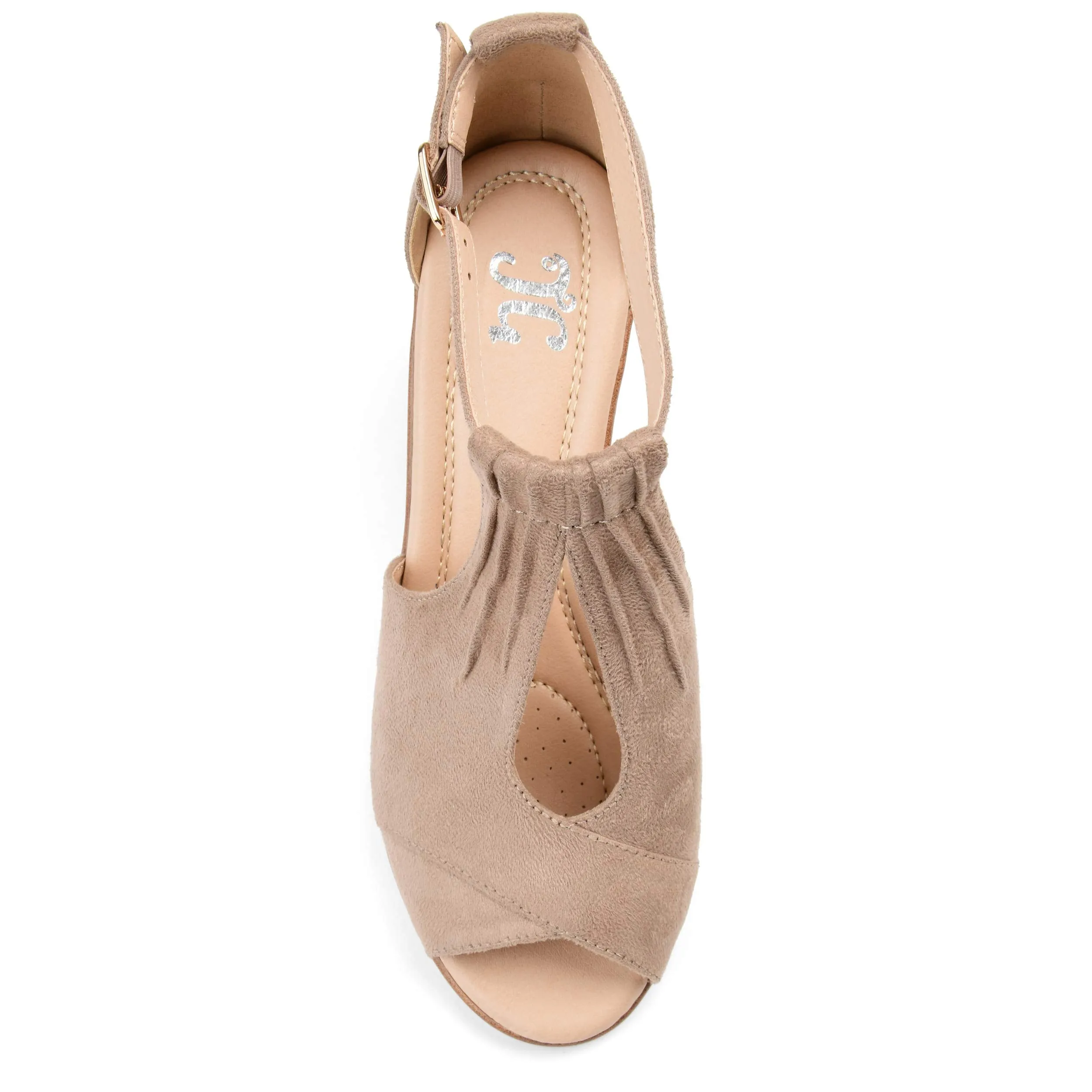 Brinley Co. Womens Kealy Comfort-Sole Ankle-Strap Center-Cut Wedges Taupe, 6.5 Regular US